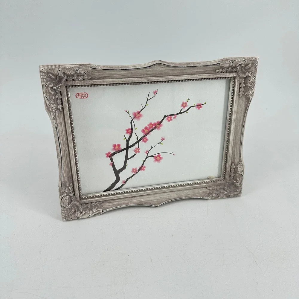 Parisian Home Ornate Weathered Grey Picture Frame Cherry Blossom Art 5x7